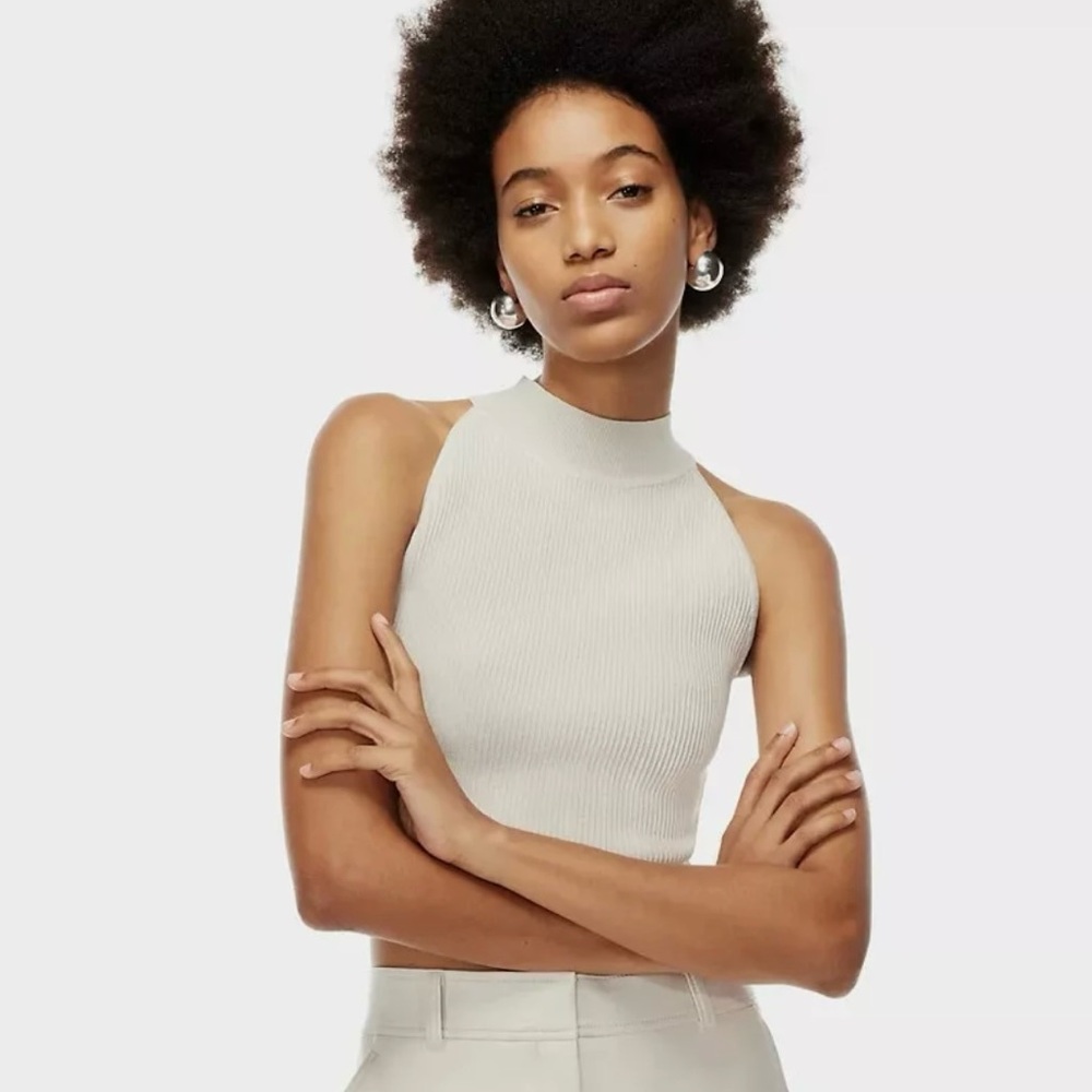 Aritzia Babaton Sculpt Knit Halter Top in Matte Pearl (Size S)